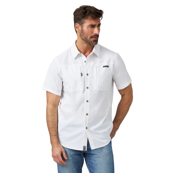 Free Country Men's Medium White Acadia Woven Short Sleeve Button Up Shirt L12-21 - Picture 1 of 9